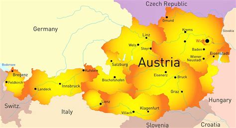 mapa miast austrii glowne miasta  stolica austrii