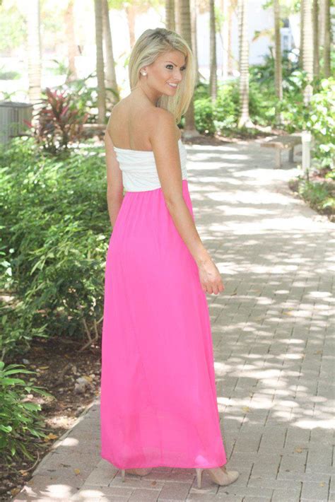 White And Hot Pink Strapless Maxi Dress Hot Pink Dress Saved By The