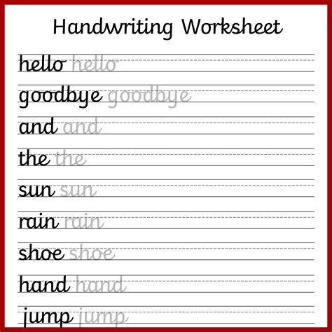 handwriting practice worksheet  kindergarten english worksheet