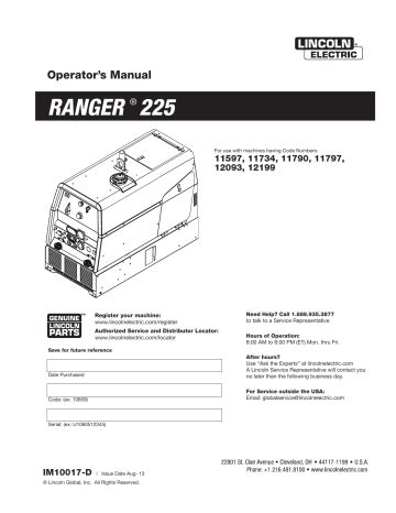lincoln electric ranger   operator manual manualzz