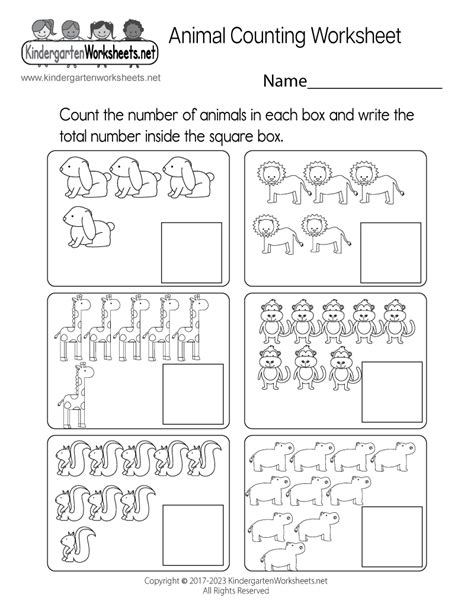 printable animal counting worksheet