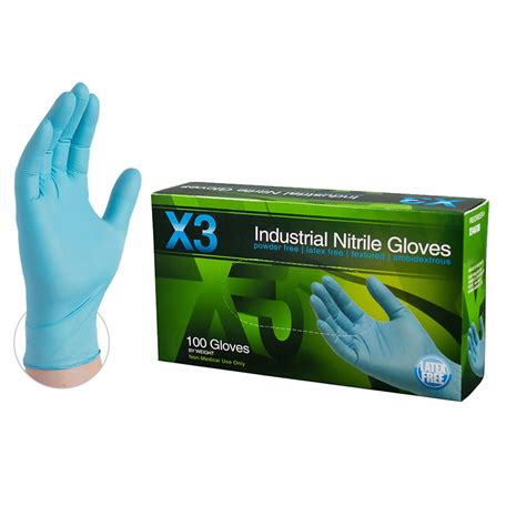 ammex x3 blue nitrile industrial powder free 3 mil disposable gloves 100 count medium