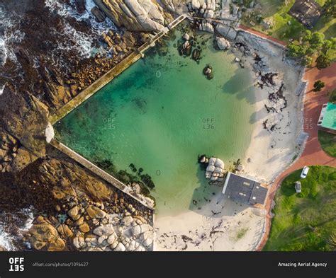 aerial view  camps bay tidal pool cape town south africa stock