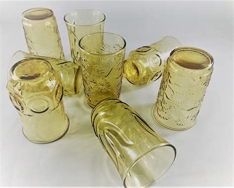 Vintage Collection Of 8 Assorted Amber Juice Glasses