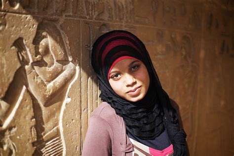 Cute Egyptian Girl Posing On A Hieroglyph Wall Saqqarah Cairo Egypt