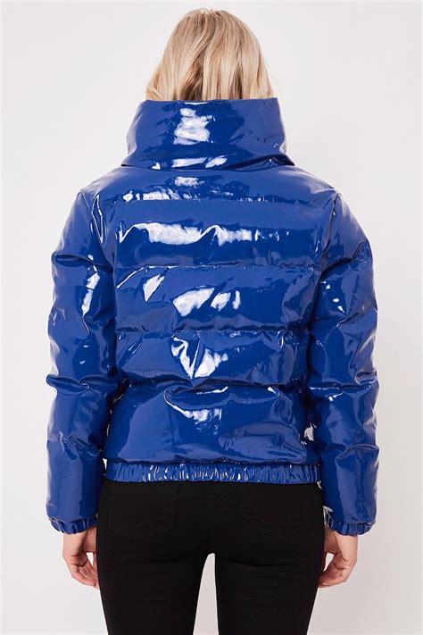 leah blue high shine puffer jacket puffer coat style puffer jacket outfit cropped puffer