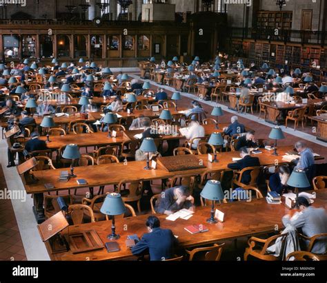 1950s interior of public library reading room new york city usa
