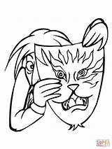 Mask Tiger Coloring Pages Drawing Tiki Face Animal Masks Aztec Printable Getdrawings Spiderman Getcolorings Colorings Color Gas Uma Paper sketch template