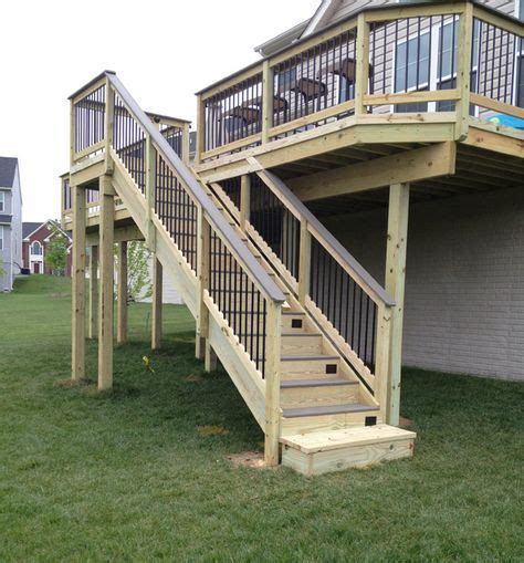 Deck With Composite Decking Steps And Handrails On Pressure Treated