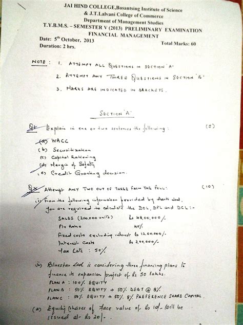 jai hind college tybms sem  prelims question papers  bms