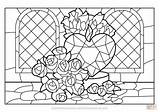 Coloring Stained Glass Heart Pages Roses Supercoloring Printable Drawing sketch template