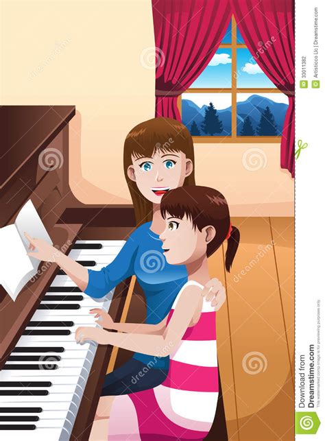 a girl learning to play a piano stock vector