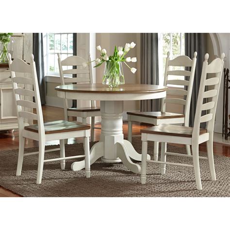 libby springfield dining  piece pedestal table chair set walkers furniture dining