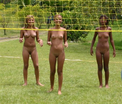 Naked Three Playing Volleyball Nudeshots