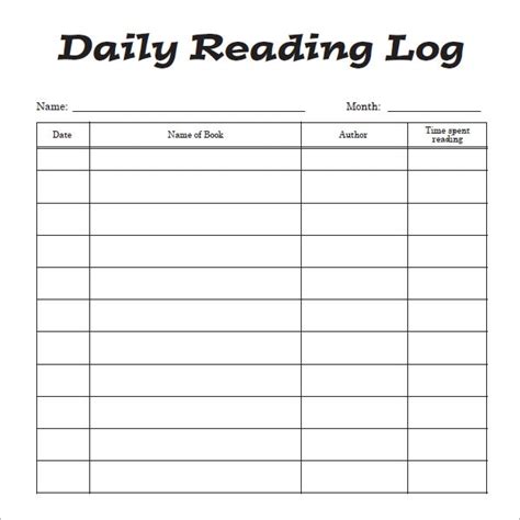 sample reading log templates  pages  ms word