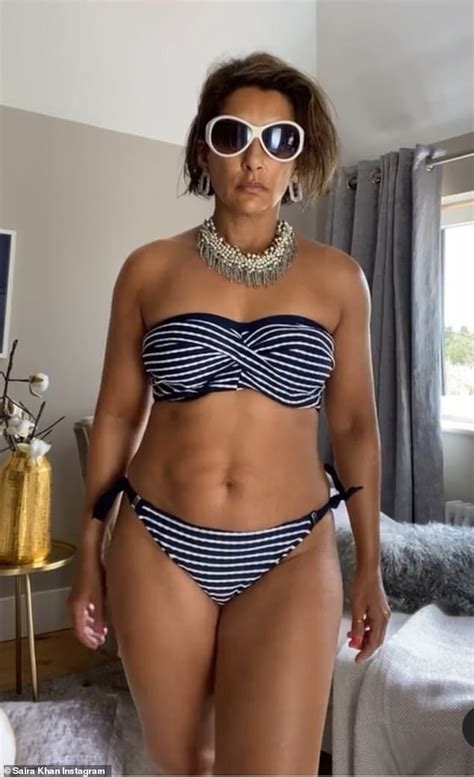 saira khan 51 displays her incredible figure in navy bikinis daily