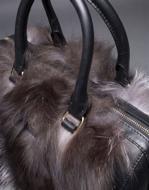 Black Napa Carmen Fox Bag With Brown Fox Fur