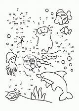 Dot Connect Kids Dots Coloring Pages Printable Printables Worksheets Math Kindergarten Sheets Fun Undersea Fish sketch template
