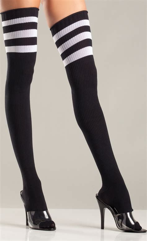 athletic ribbed thigh highs with three stripe top