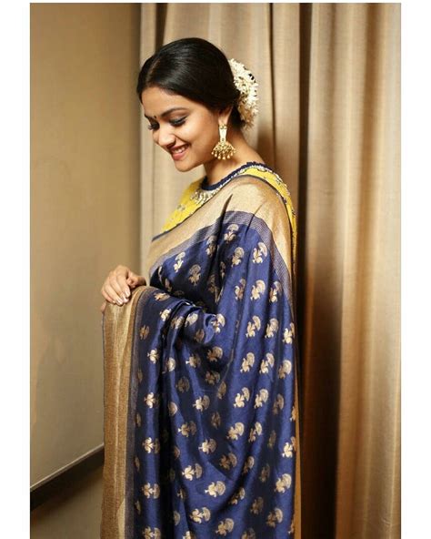 Actress Keerthi Suresh Beautiful In Blue Designer Saree