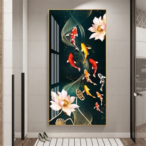 poster ikan koi kolam hewan kanvas cetakan dekorasi rumah modern seni