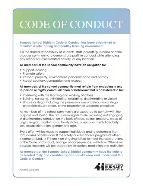 code  conduct aubrey elementary school