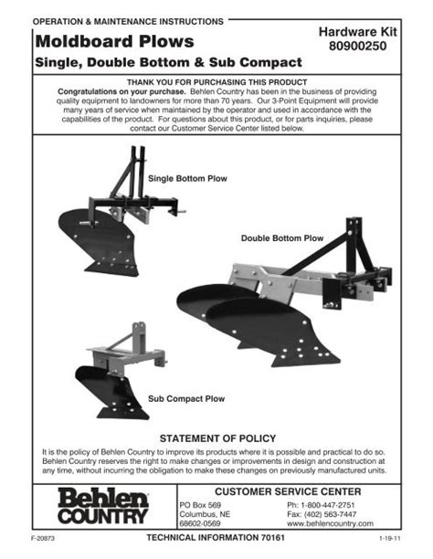 moldboard plows single double bottom  behlen country