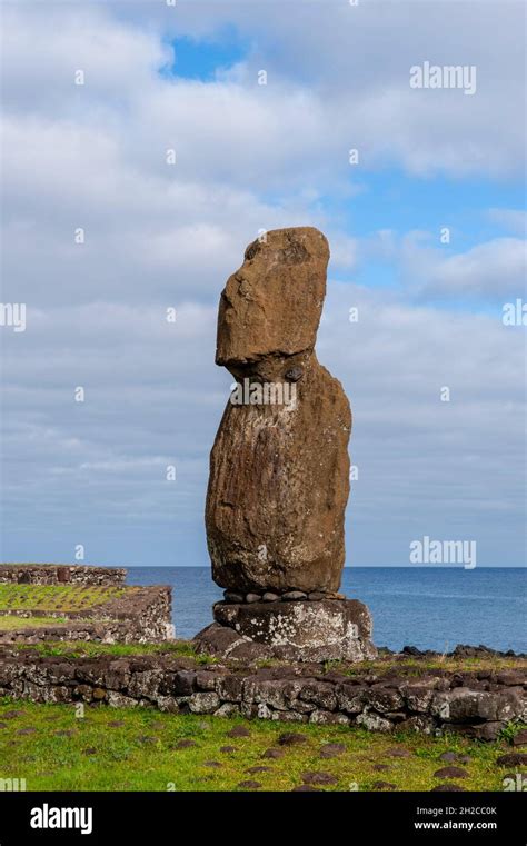 ahu tahai moai staue stands  tahat archaeolocical complex rapa nui easter island chile