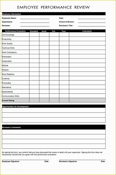 employee review form template    employee evaluation forms