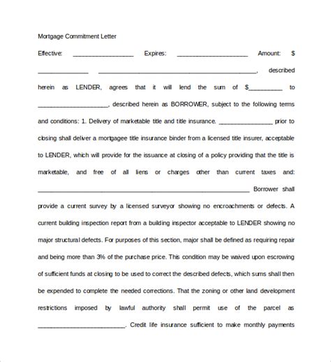 mortgage commitment letter templates   sample templates