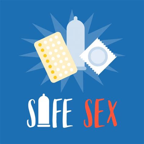 safe sex typographic poster with condom birth control pills flat
