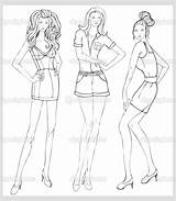Fashion Model Mannequin Vector Illustration Drawing Drawn Hand Set Coloring Pages Stock Models Outline Template Sketch Button Icon Windows Start sketch template