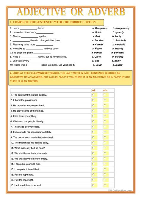 adverbs  adjectives worksheet  worksheet spreadsheet