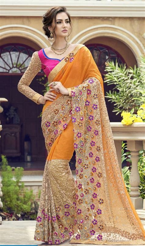 party wear yellow color georgette saree