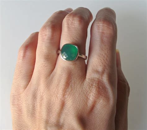 genuine green onyx stackable ring square green gemstone ring cushion cut green ring simple