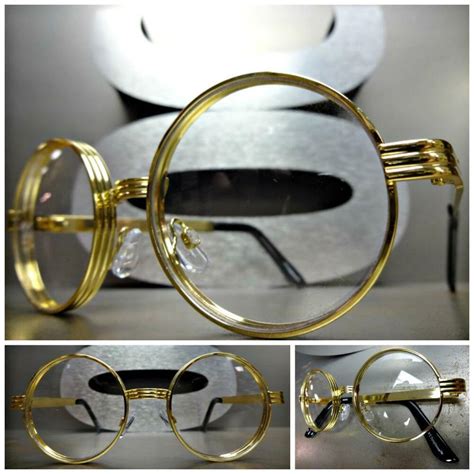 mens women classic vintage style clear lens eye glasses round gold