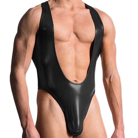 Sexy Faux Leather Jockstrap Leotard Underwear For Mens