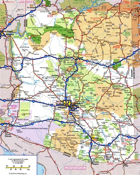 large detailed highways map  arizona state   cities  national parks vidianicom