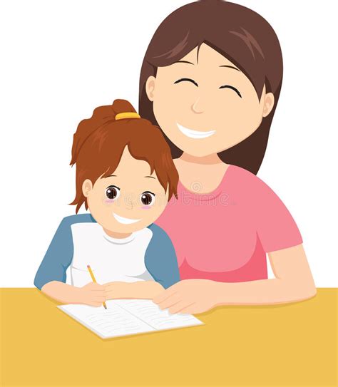 mother teaching daughter to write stock vector