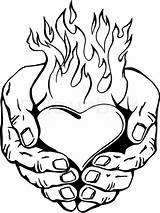 Drawing Flaming Flames Heart Fire Hand Burning Tattoo Cool Sketch Drawings Hearts Drawn Magic Her Step Getdrawings Choose Board Clip sketch template