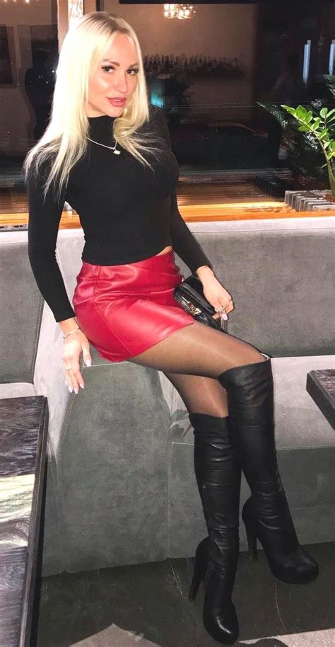 Mini Skirt And Leather Boots Leather Skirt And Boots Sexy Leather