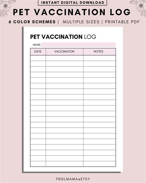 dog immunization record printable