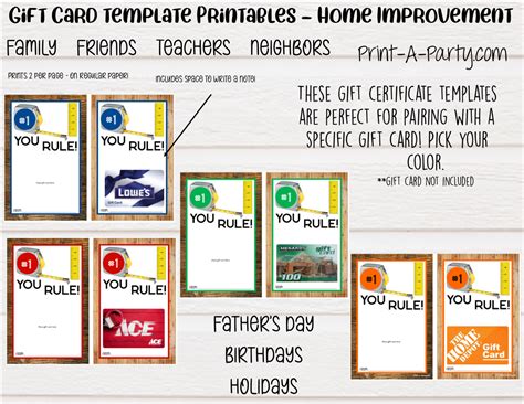 printable gift card templates home improvement lowes home depot