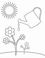 Watering Coloring Plants Drawing Pages Kids Spring Plant Flower Clipart Cartoon Water Flowers First Sheets Sun Color Print Printable Clip sketch template
