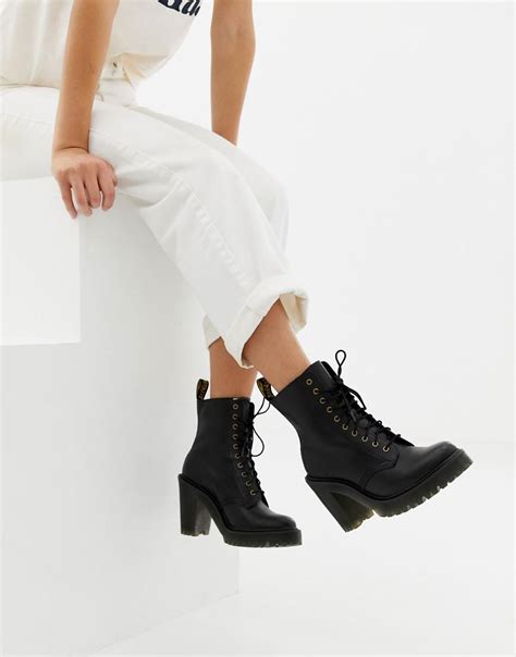 lyst dr martens kendra black leather heeled ankle boots  black