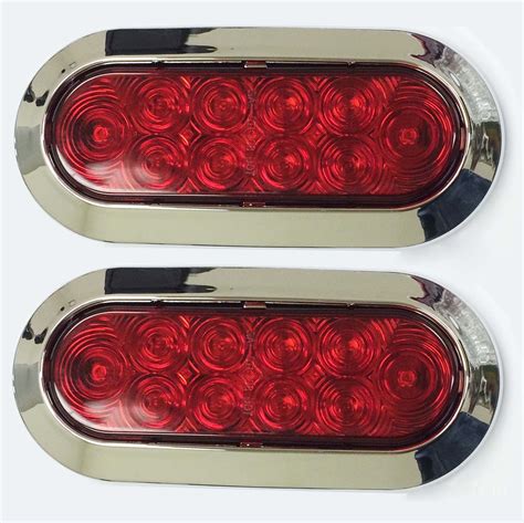 red  oval led trailer stopturntail lights surface mount chrome  ebay