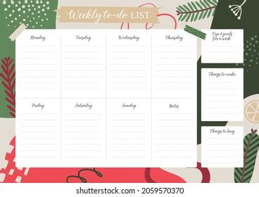 christmas weekly planner weekly todo list stock vector royalty   shutterstock