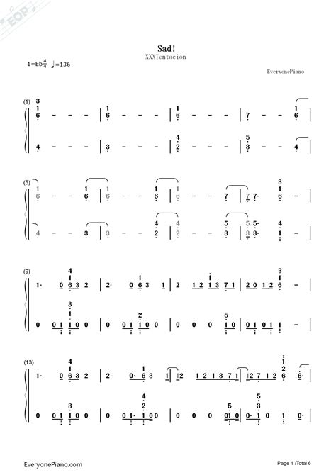 Sad Xxxtentacion Numbered Musical Notation Preview