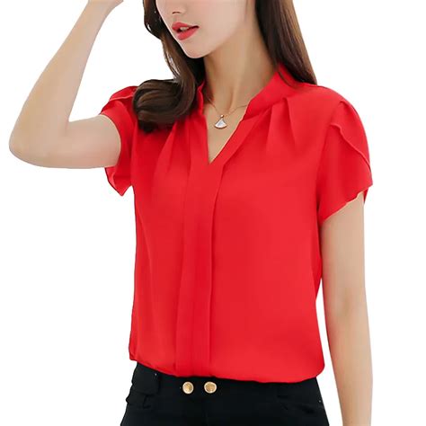 funoc fashion women blouse office shirts blouses elegant ladies chiffon blouse short sleeve