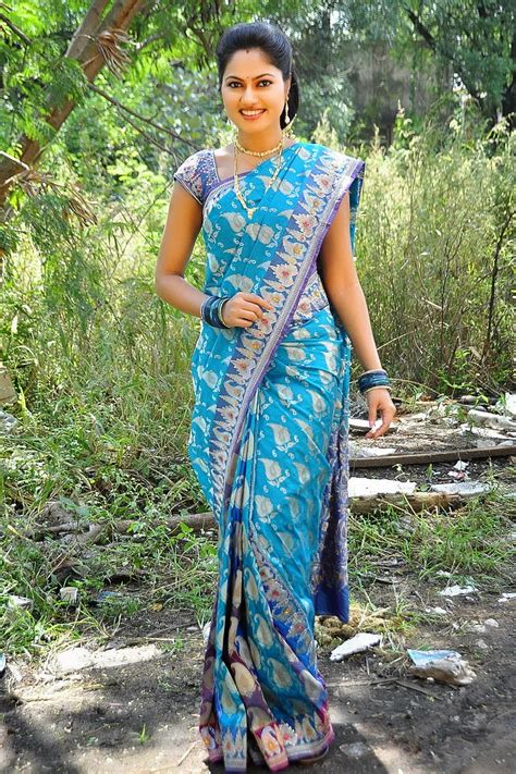 Cute South Indian Actress Suhashini In Blue Saree Latest